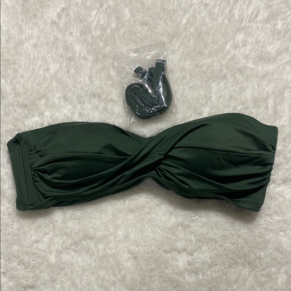 Dark Green Twist Bandeau Bikini Top